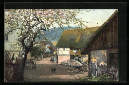 Künstler-AK Photochromie Nr. 1284: Dorfansicht Mit Hund Und Kirschbaum  - Autres & Non Classés