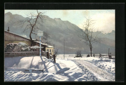 Künstler-AK Photochromie Nr. 1252: Winterlandschaft Mit Ortsschild Wallgau  - Autres & Non Classés