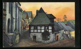 Künstler-AK Photochromie Nr.: 129, Graupen, Strassenpartie Mit Fachwerk  - Other & Unclassified