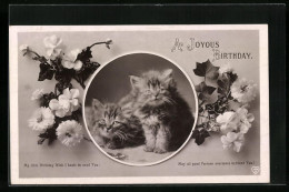 Künstler-AK Zwei Kätzchen Und Blumen - Geburtstagsgruss  - Cats