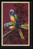 Künstler-AK Zwei Papageien Auf Einem Ast  - Vogels