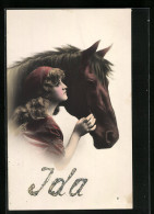 Künstler-AK Ida - Junge Frau Mit Pferd  - Pferde