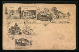 Vorläufer-Lithographie Bad Nenndorf, 1893, Hotel Cassel, Kurhaus, Villa Dr. Ewe  - Bad Nenndorf