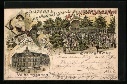 Lithographie Braunschweig, Gasthaus Wilhelmsgarten, Garten  - Braunschweig