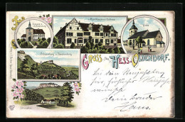 Lithographie Hess. Oldendorf, Schaumburg, Kirche, Münchhausens Schloss, Hohenstein  - Schaumburg