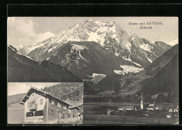 AK Astegg, Totalansicht, Kirche, Alpenmassiv  - Autres & Non Classés