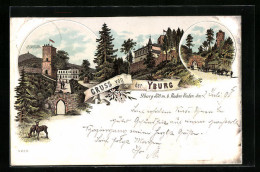 Lithographie Yburg B. Baden-Baden, Gruss Von Der Burg Mit Dem Grossherzog Friedrichsthurm  - Baden-Baden