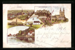 Lithographie Staffelstein, Schloss Banz, Lichtenfels Mit Kirche, Flusspartie In Hausen  - Staffelstein