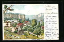 Lithographie Schweizermühle, Gesamtansicht Des Ortes  - Autres & Non Classés