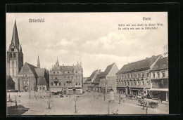 Goldfenster-AK Bitterfeld, Markt Mit Geschäften, Kirche  - Autres & Non Classés