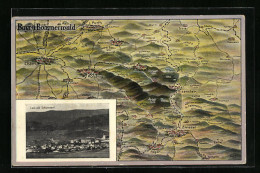 AK Lam, Ortsansicht Mit Schwarzeck, Landkarte Bayrischer Und Böhmerwald  - Other & Unclassified