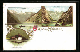 Lithographie Königsee-St. Bartholomä, Königsee, Obersee, St. Bartholomä  - Autres & Non Classés