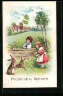 AK Kinder Mit Osterhasen Zum Feste  - Easter