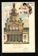 Lithographie München, II. Kraft- Und Arbeitsmaschinen-Ausstellung 1898, Mittelbau  - Ausstellungen