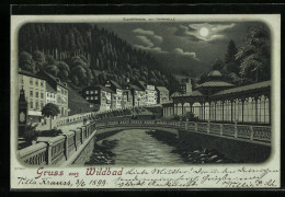 Mondschein-Lithographie Wildbad, Partie In Der Olgastrasse Mit Brücke Und Trinkhalle  - Autres & Non Classés