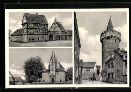 AK Grossostheim /Ufr., Ehem. Nötisgut, Spitzer Turm, Kirche  - Autres & Non Classés