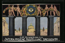 Künstler-AK Dresden, Zur Erinnerung An Die Internationale Hygiene-Ausstellung 1911, Pavillon  - Expositions