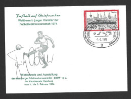 West Germany Soccer World Cup 1974 Illustrated Postal Card , Signed Fritz Walter , Special Postmark  40 Pf Ship Franking - 1974 – West Germany