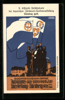 Künstler-AK Nürnberg, Jubiläums-Landes-Industrie-Gewerbe Und Kunst-Ausstellung 1906, Drei Herren Mit Fahnen, Ganzsa  - Expositions