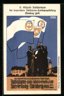 Künstler-AK Nürnberg, Jubiläums-Landes-Industrie-Gewerbe Und Kunst-Ausstellung 1906, Drei Herren Mit Fahnen, Ganzsa  - Exhibitions