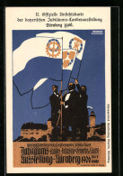 Künstler-AK Nürnberg, Jubiläums-Landes-Industrie-Gewerbe Und Kunst-Ausstellung 1906, Drei Herren Mit Fahnen, Ganzsa  - Tentoonstellingen