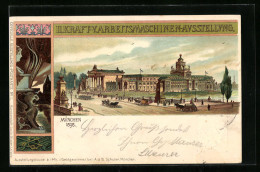 Lithographie München, Kraft- Und Arbeitsmaschinen-Ausstellung 1898, Ausstellungspalast, Ganzsache Bayern  - Exhibitions