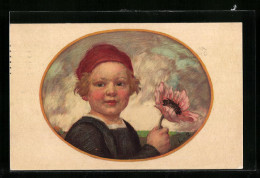 Künstler-AK Ludwig Von Zumbusch: Kind Mit Roter Mütze Und Blume, Bayerischer Blumentag 1913, Ganzsache Bayern  - Zumbusch, Ludwig V.