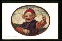 Künstler-AK Ludwig Von Zumbusch: Lächelndes Kind Mit Roter Mütze Und Blume, Bayerischer Blumentag 1911, Ganzsache B  - Zumbusch, Ludwig V.