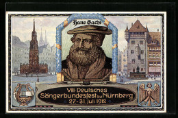 AK Nürnberg, Sängerfest 1912, Festpostkarte Mit Ortspartie, Lyra, Portrait Hans Sachs, Ganzsache Bayern  - Cartes Postales