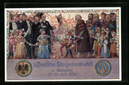 AK Nürnberg, Sängerfest 1912, Festpostkarte, Festaufzug Mit Kindern, Reichsadler Und Lyra, Ganzsache Bayern  - Briefkaarten