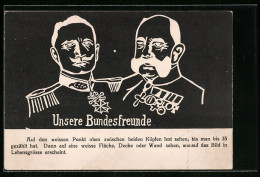 AK Unsere Bundesfreunde, Kaiser Wilhelm II. Von Preussen Und Kaiser Franz Josef I. Von Österreich, Optische Täuschung  - Royal Families