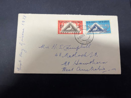 2-6-2024 (9) South Africa FDC - 1953 - Pair Of "triangle" Shape Stamps On Cover Posted To Australia - FDC