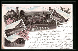 Lithographie Amstetten, Hauptplatz, Schloss Wallse, Ortsansicht  - Other & Unclassified
