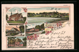 Lithographie Süsel, Gasthof Am See, Gasthaus Zum Süselerbaum, Kirche  - Autres & Non Classés