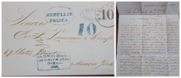 O) 1863 COLOMBIA,  STEAM SHIP,  MEDELLIN FRANCA, OVAL CANCELLATION,  PRESTAMP - PREPHILATELIC, AGENCIA SUBALT DE CORREOS - Colombia