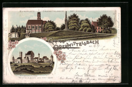 Lithographie Oberwittelsbach Bei Aichach, Burgplatz, Stammschloss Wittelsbach  - Aichach