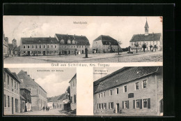 AK Schildau, Marktplatz, Schulstrasse Mit Schule, Gneisenau`s Geburtshaus  - Autres & Non Classés