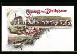 Lithographie Bietigheim, Ortsansicht Mit Kath. Kirche Und Viadukt  - Autres & Non Classés