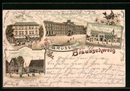 Lithographie Braunschweig, Bella Vista, Residenz-Schloss, Burgplatz  - Braunschweig