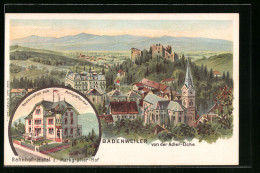 Lithographie Badenweiler, Ortsansicht Von Der Adler-Eiche Und Bahnhof-Hotel Z. Markgräfler-Hof  - Badenweiler