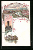 Lithographie Rottenburg, Seminar, Turm Der Ruine Alt-Rotenburg  - Rottenburg