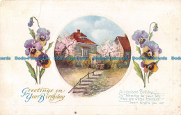 R165911 Greetings On Your Birthday. Houses. Flowers - Monde