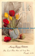 R164128 Greetings. Many Happy Returns. Tulips In Vases - Monde