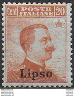 1917 Egeo Lipso 20c. Arancio MNH Sassone N. 9 - Zonder Classificatie