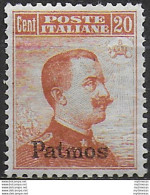 1917 Egeo Patmo 20c. Arancio Sup MNH Sass. N. 9 - Non Classés