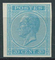 N°18*, 20c Bleu NON DENTELE Sans Gomme  - 1865-1866 Profiel Links