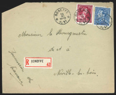 L Recom Affr N°832+847A Relais *BONEFFE*/1951 Pour Noville - Storia Postale