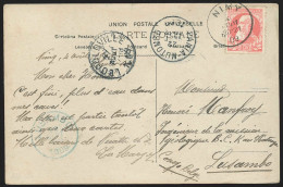 Carte Affr. N°74 Càd NIMY/1909 Pour LUSAMBO (Congo Belge) Via PANIA-MUTOMBO Et LEOPOLDVILLE - 1905 Grosse Barbe