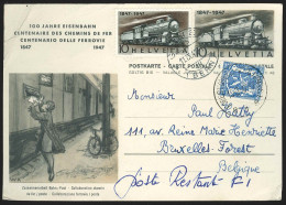 Suisse - EP 10c "Centenaire De Chemins De Fer" + Timbre 10c Càd BERN/1947 Pour BRUXELLES + Taxe Poste Restante FOREST - Ganzsachen