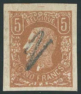 Belgique - 1869 Leopold II N°37 Faux Non Dentelé 5f Brun Avec Partie De Gomme - 1869-1883 Leopold II